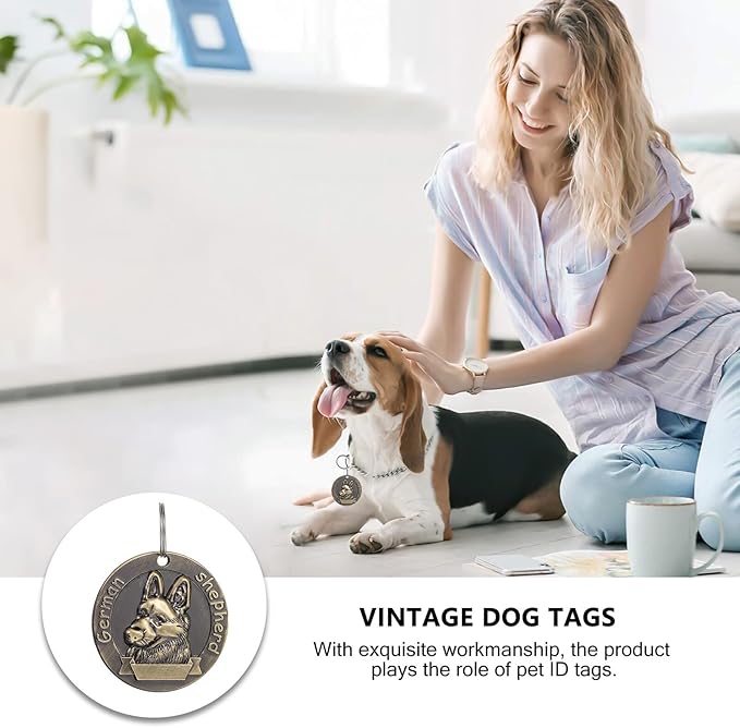LIOOBO 3pcs Vintage Bronze Dog Id Tags Retro Pet Identity Tags for German Shepherd Collar Accessories Pet Supplies