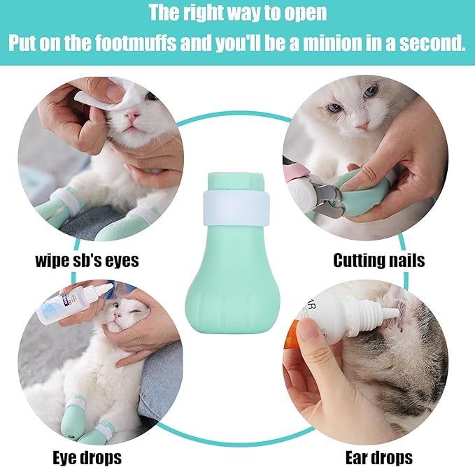 Anti-Scratch Cat Foot Cover 4pcs Silicone Cat Claw Covers Cat Claw Covers Cat Boots Cat Shoes for Bathing Shaving Grooming(Mint Green)