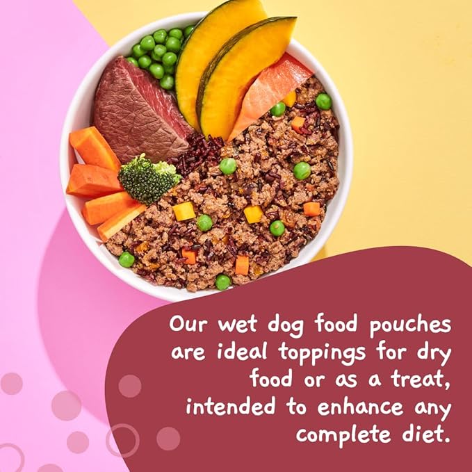 MOOCHIE Home Cooked Superfood Wet Dog Food - Fit & Firm - Beef, Salmon & Riceberry - No Artificial Flavors or Preservative - 6 x 9 oz Pouch