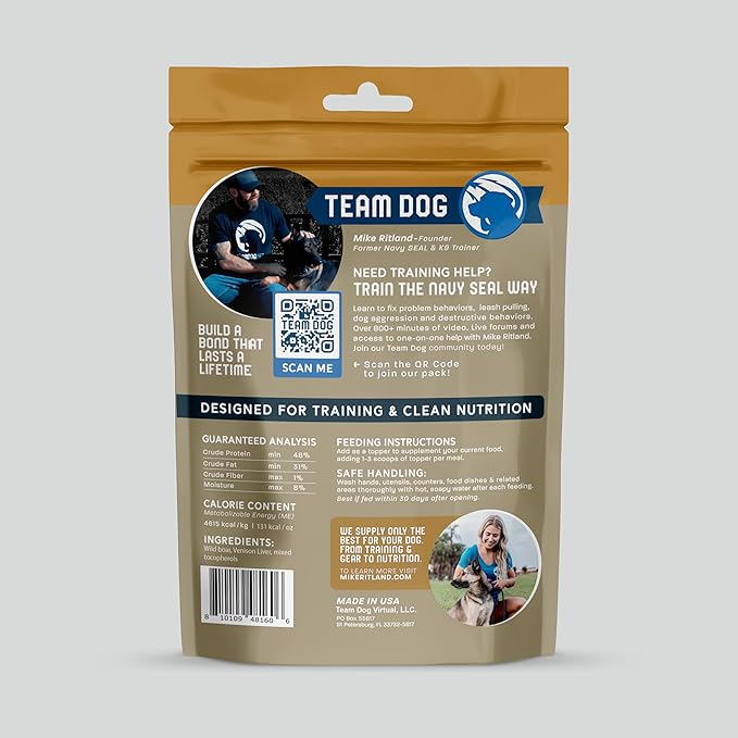 Team Dog Freeze Dried Raw Dog Food Topper | Wild Boar & Venison Liver Dog Food Seasoning | Wet & Dry Dog Food Toppers for Picky Eaters | 5 Oz