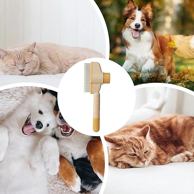 Dog Brush - with Release Button Grooming Comb,Long Hair Cat Brush Dematting Comb | for Long Short Puppy Kitten Pet Undercoat Indoor Home Travel Bath Massage