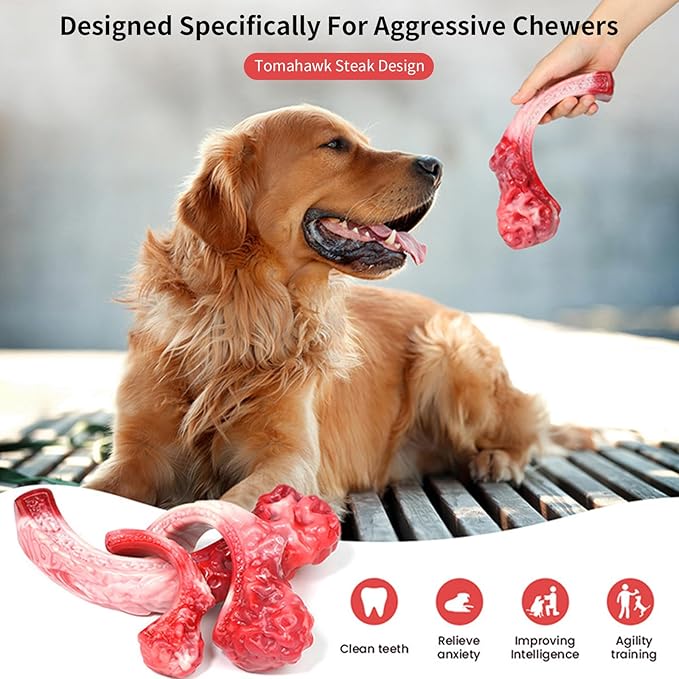 YFL Dog Chew Toys for Aggressive Chewers Large Breed - Indestructible Dog Toys for Large Dogs, Tough Nylon Dog Bone for Medium Dogs, Durable Steak Shape Puppy Teething Toys for Boredom