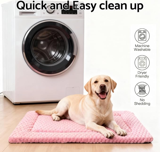 Dog Bed Mat, Reversible Dog Crate Pad - Comfortable Kennel Mat for Dogs & Cats, Machine Washable Dog Bed Suitable for Kennel, Cage or Home Travel (Pink, 35" L*23" W*1.5" Th)