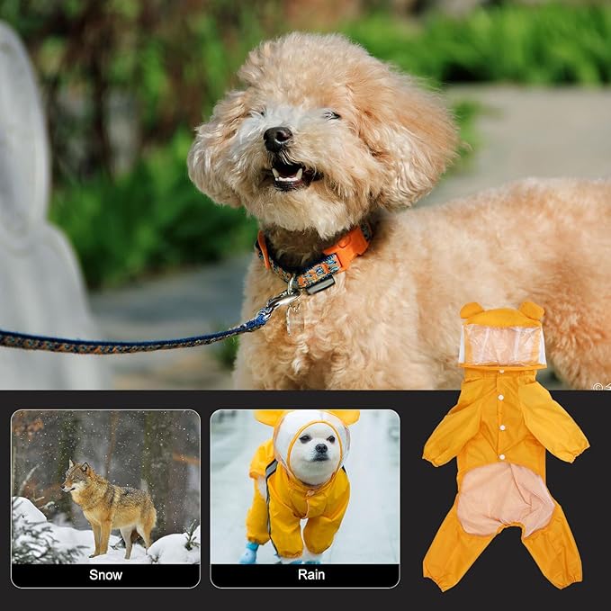 VOSAREA Waterproof Dog Rain Jacket Hooded Bee Pattern Lightweight Raincoat for Small to Medium Dogs XXL Yellow Rainwear for Rainy Weather Pet Supplies