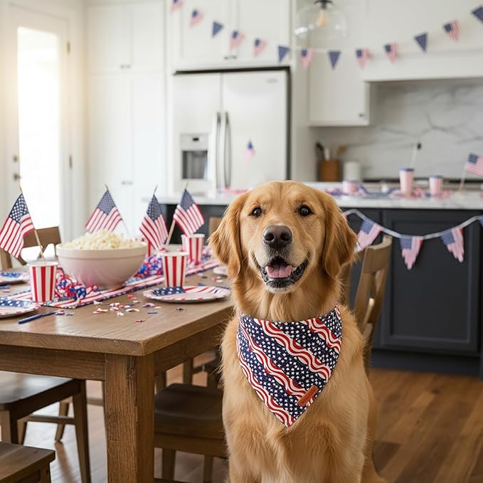 PTDECOR American Flag Dog Bandana, Striped Stars Flag 4th of July Pet Scarf, Premium Durable Fabric, Adjustable Triangle Patriotic Bandanas for Large X-Large Dogs Pets (X-Large)