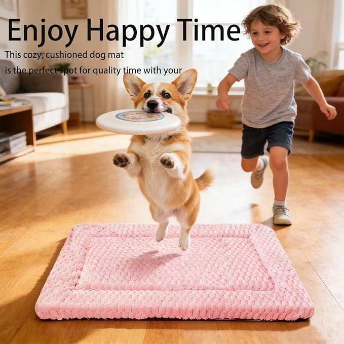 Dog Bed Mat, Reversible Dog Crate Pad - Comfortable Kennel Mat for Dogs & Cats, Machine Washable Dog Bed Suitable for Kennel, Cage or Home Travel(Pink, 30" L*20" W*1.5" Th)