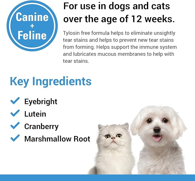 Vet Classics Tear Stain Supplements for Dogs, Cats – Helps to Prevent and Eliminate Tear Stains for Dog, Cat Breeds – Pet Supplement, Pet Immune Support – 65 Soft Chews