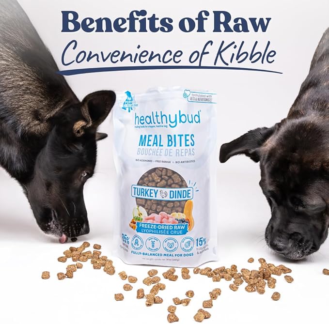 healthybud Raw Dog Food, Freeze Dried Turkey Bites, Grain Free Puppy Food, Human Grade, High Protein, Dehydrated Real Meat Dog Treats & Toppers, 14.1 oz