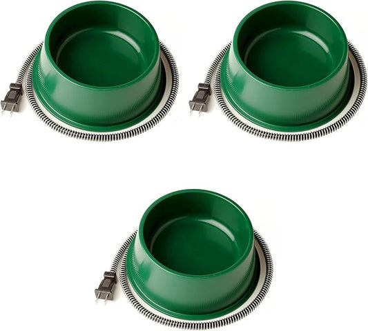 Farm Innovators QT-1 1 Quart Electric Heated Pet Water Bowl with Thermostatic Control and Anti Chew Cord Protector, 25 Watt, Green (3 Pack)