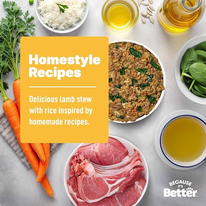 Because it's Better Entrée Complete Meal, Lamb Stew with Rice, Human Grade Wet Dog Food, 10 oz Pouches, 6 Count (Pack of 2)