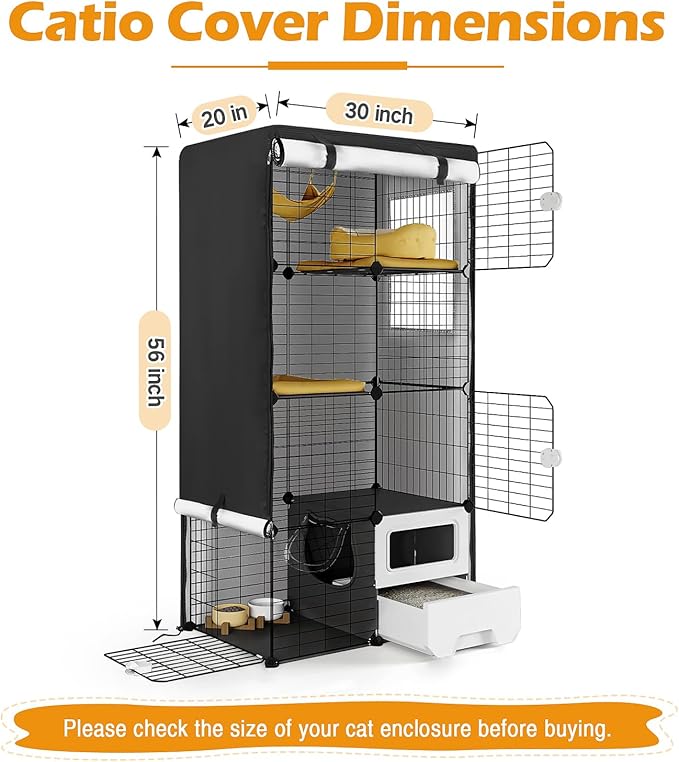 Catio Cover,30"L x 20"W x 56"H Cover for Catio Outdoor Cat Enclosure Waterproof, 420D Cat Cage Covers for Oneluck Cats Cage Indoor, Outdoor Cats Enclosure Covers(Black)(Catios Not Included)