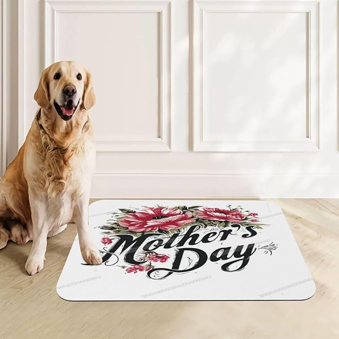 Dog Food Mat Dog Mat for Food and Water 18X12In Happy Mother's Day Floral Gift Mom Ll No Stains Cat Pet Feeding Mats Water Bowl for Messy Drinkers