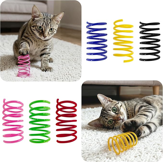 AGYM 6Colors Plastic Spring Cat Toys, 12 Pack Spiral Springs for Indoor Cats to Swat, Bite, Hunt, Interactive Toys for Cats and Kittens