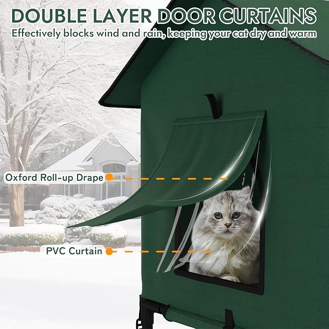XLarge Heated Cat House for Outside, 3-in-1 Weatherproof Outdoor Cat Houses 100% Weatherproof, Safe Escape Door Cat Shelter with Heater for Feral Barn Cat Kitty-31.1" L*25.6" W*27.9" H