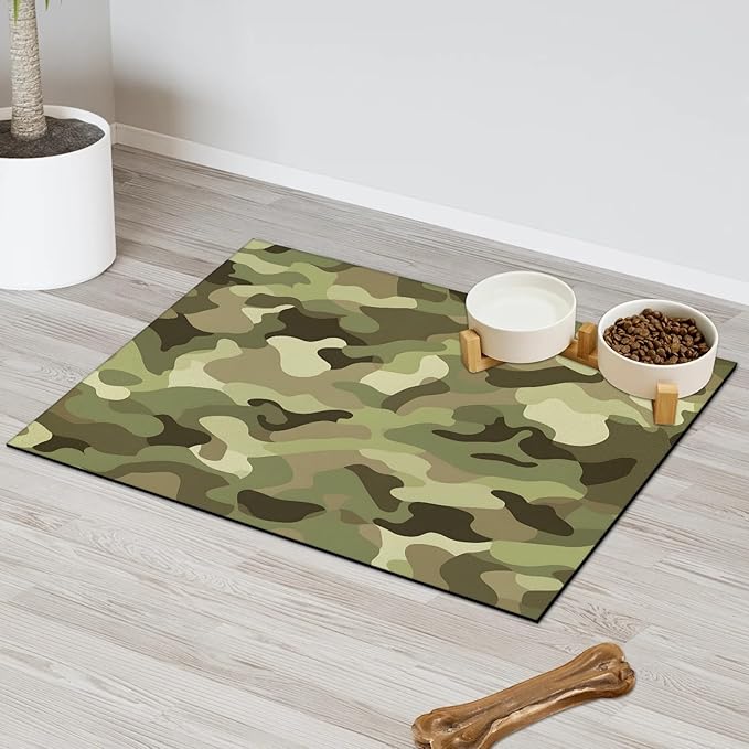 Camouflage Dog Food Mat for Floors Absorbent Dog Bowl Mat for Food and Water Dispenser Quick Dry Cat Food Placemat Pet Supplies 24" x 32", Duck Camouflage