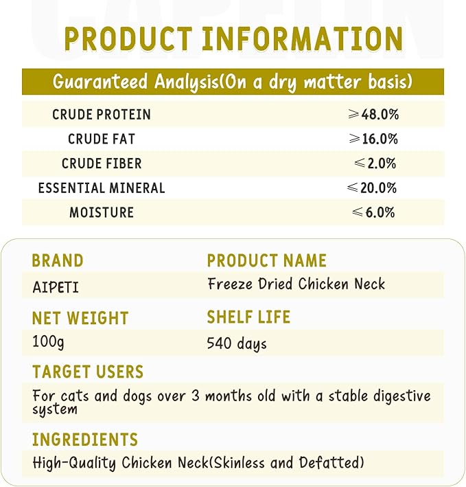 Freeze Dried Chicken Necks Dogs & Cats Treats 100g, Single Ingredient, Premium Quality High Protein Training Treats, Grain Free, Gluten Free, Filler Free, Supports Bone, Teeth & Joint Strength