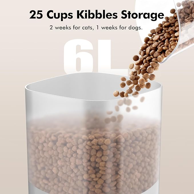 Automatic Cat Feeder 2 Cats, 6L Automatic Cat Food Dispenser with 2 Stainless Steel Bowls, Timed Dry Food Dispenser with APP Control for Cats and Dogs, Dual Power Supply, 10s Voice Recorder