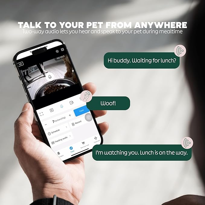 6L Automatic Cat Feeder with Camera – WiFi Smart Pet Feeder for Cats & Dogs, HD Video with Night Vision, App Control, 2-Way Audio, Portion Scheduling – White