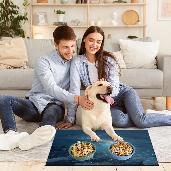Ocean Dog Food Mat for Floors Absorbent, Quick Dry Water Dispenser Mat for Food, Water, Pet Supplies 16" x 24", Galaxy Star