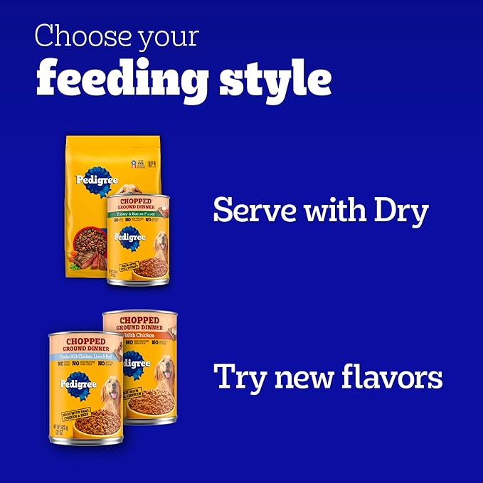 Pedigree Chopped Ground Dinner Wet Dog Food Filet Mignon & Beef Variety Pack, Canned Dog Food, 13.2 oz. Cans, 12 Count