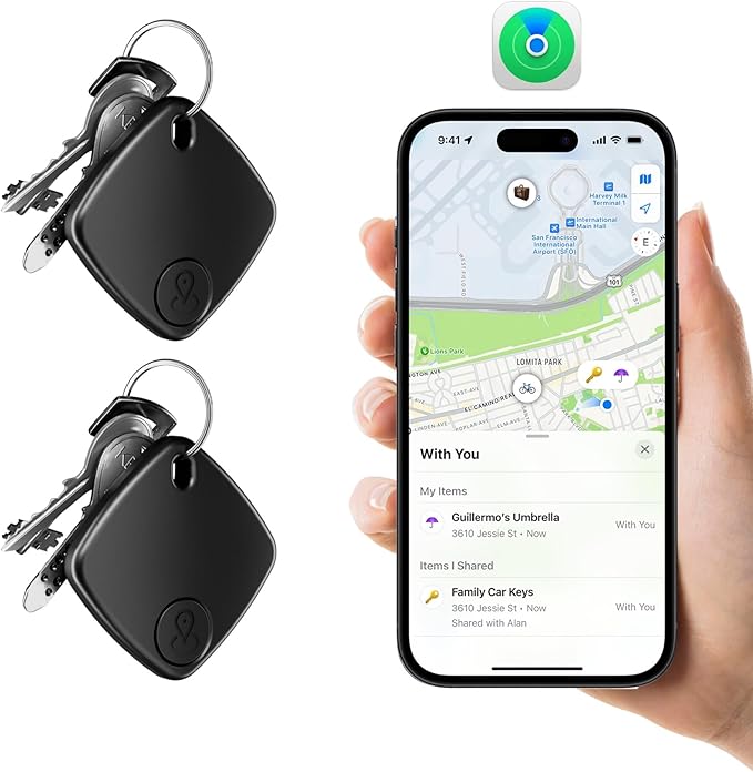 2 Pack Bluetooth Tracker Works with Apple Find My, Key Finder Locator with Sound, Anti-Lost Device for Wallet Keys iPhone, GPS Tracking Device for Kids Pets Luggage