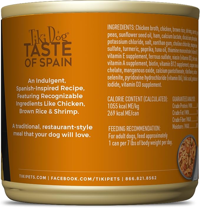 Tiki Dog Taste of The World Wet Dog Food, Spain Chicken & Shrimp Paella, 9 oz. Can (8 Count)
