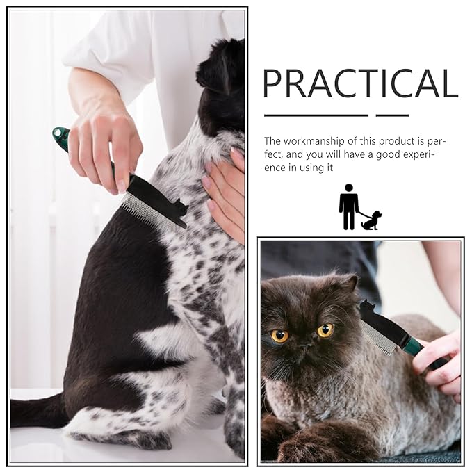 Dog Comb and Grooming Comb Stainless Steel De-shedding Tool with Fine Teeth for Tangles Removal, Portable Reusable Pet Hair Brush for Dogs and Cats, Household Grooming Supplies,