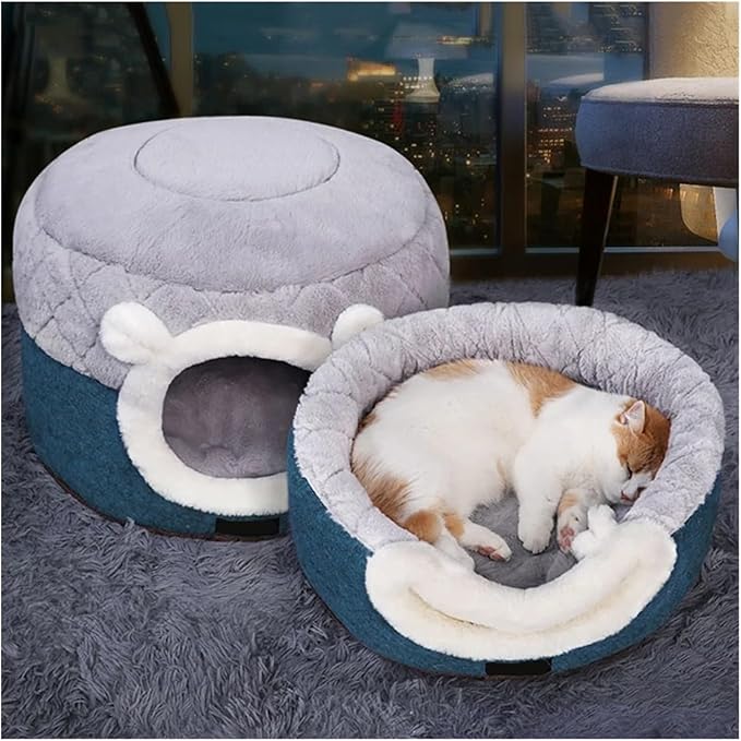 Cat Bed House Soft Plush Kennel Puppy Cushion Small Dogs Cats Nest Winter Warm Sleeping Pet Dog Bed Pet Mat Supplies(S 40x40x31cm)