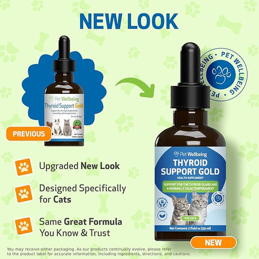 Pet Wellbeing Thyroid Support Gold for Cats - Holistic Thyroid Balance with Bugleweed & Lemon Balm, Feline Metabolic Health Supplement - NASC Certified & Vet-Formulated - 2 oz Liquid Formula