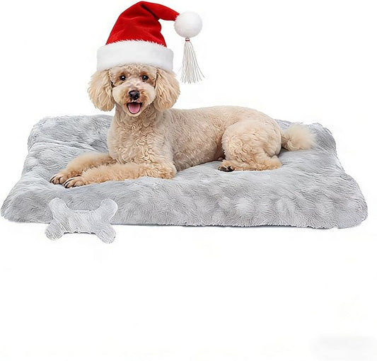 Washable Dog Bed for Small to Large Dogs, Calming Anti Anxiety Medium Dog Bed, Deluxe Plush Faux Fur Crate Beds, Comfy Fluffy Kennel Pad Pet Sleeping Mat with Non-Slip Bottom, 36"x27", Gray