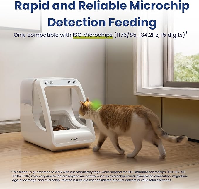 PawsPik Automatic Microchip RFID Cat Feeder,16-Cup, ISO Microchip & PawsPik RFID Tag Compatible, App Control, Portion Control