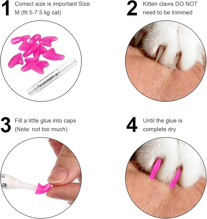 WILLBOND 200 Pieces 20 Color Cat Claw Caps with 10 Pcs Adhesive Glues and 10 Pcs Applicators Cat Claw Covers Nail Tips with Instruction for Pets Cats
