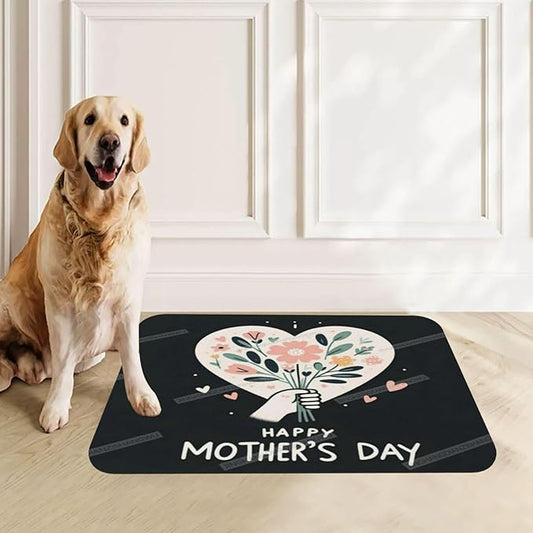 Absorbent Dog Water Cat Mat for Food Water Bowl Quick Dry Happy Mother's Day Floral Gift for Mom Jq Pet Feeding Mats No Stains Dog Food Mat Pet Accessories Supplies Cat Bowl Mats 18X12In