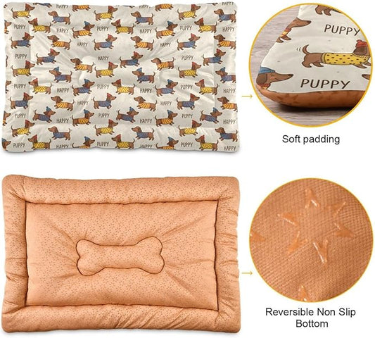Dog Bed for Crate Washable Pet Sleep Pad, Puppy Print Kennel Mat with Non-Slip Bottom, Soft Fluffy Supplies Pet for Dogs and Cats (36x24 inch)