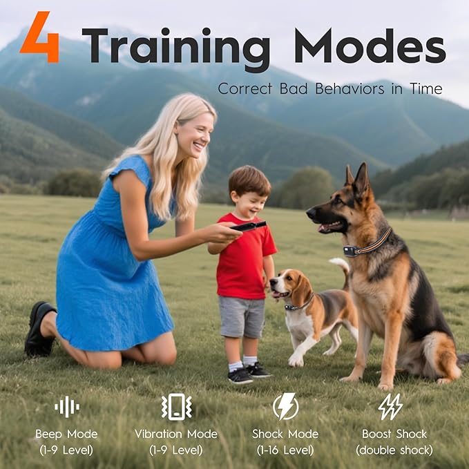 Dog Training Collar with Remote - Dog Shock Collar for Small Medium Large Dogs (15-120Lbs) - Rechargeable Shock Collar with Flash Light, 3300FT Range - 4 Training Modes - IPX7 Waterproof