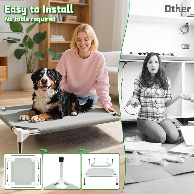 Makerfire Elevated Dog Bed, Indoor/Outdoor Raised Dog Cot for Medium Dogs, Detachable Pet Bed with Non-Slip Feet, Polyester Cotton (33'' L x 26'' W x 6.4" H)