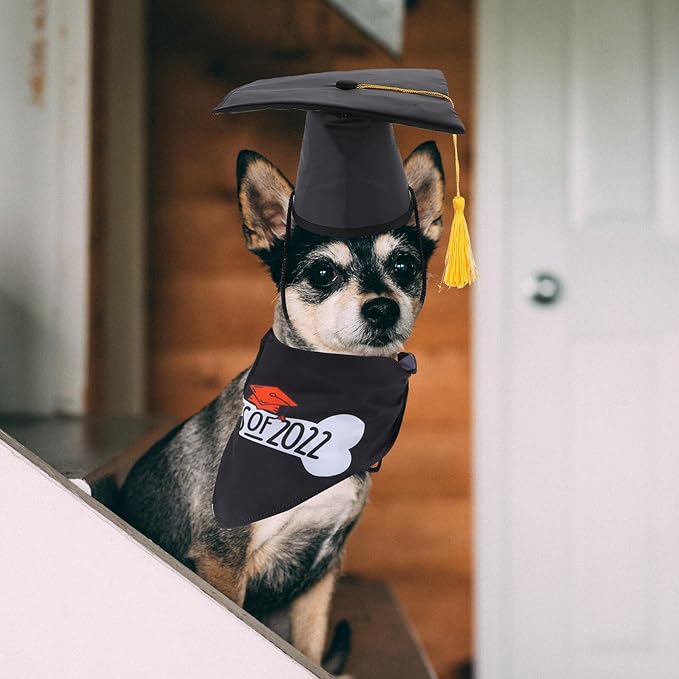 VALICLUD Pet Graduation Cap and Bandana Set, 2pcs Dog Cosplay Party Supplies, Multi-Purpose Saliva Towel Bib for Small to Medium Dogs, Graduation Costume Accessory