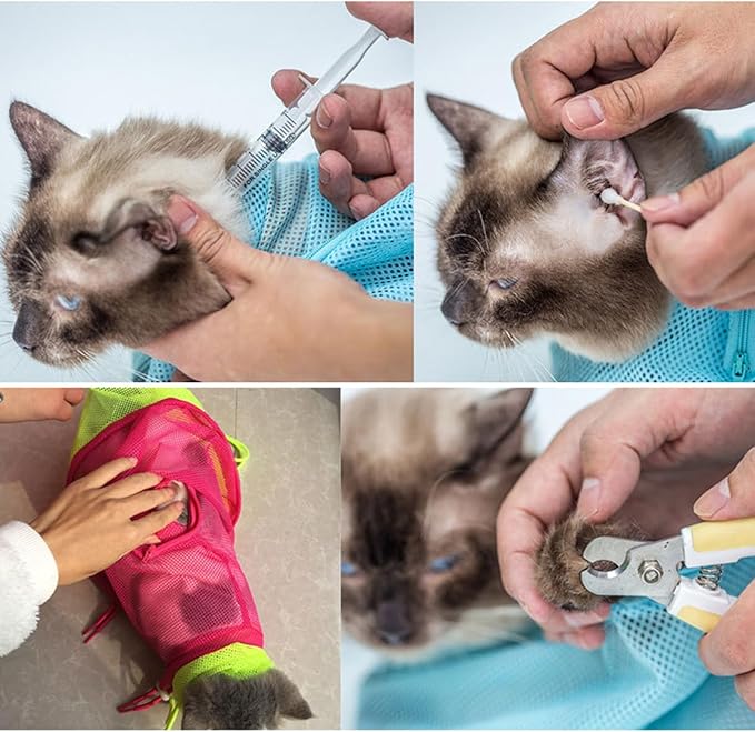 Cats Grooming Bag for Nail Cutting Fixed Mesh for Hair Cutting Scratchproof Trimming Bath Pet Supplies Cats Grooming Bag for Nail Trimming