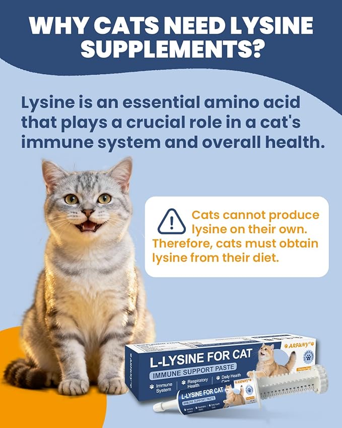 L-Lysine for Cats - Lysine for Cats - Immune System, Normal Eye Function and Respiratory Health - Cat Lysine Paste with Taurine, Omega-3, Vitamins - 60ML, Chicken Flavor