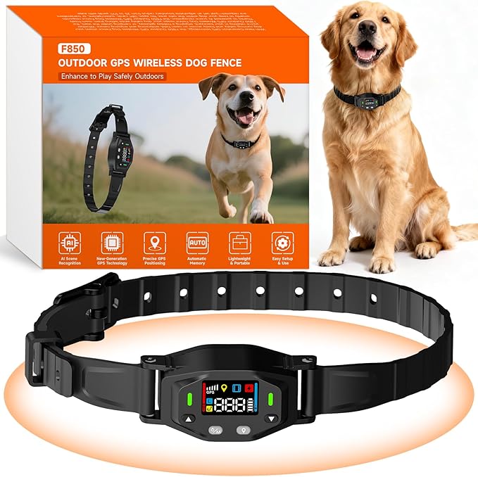 GPS Wireless Dog Fence System: Electric Fence for Dog with 4-Zone Progressive Correction & 3 Modes, 55-6000ft Adjustable Range, Waterproof Rechargeable GPS Dog Collar for Medium Large Dogs Outdoor Use