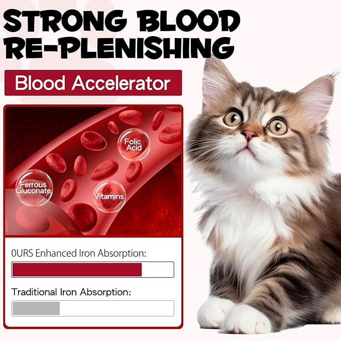 Iron Supplements for Cats, Liquid Iron for Cats, Liquid Iron Drops with Folate and B12 Supports Anemia, Low Enery Levels and Lethargy, Improve Energy Levels & Vitality, Cat Supplement