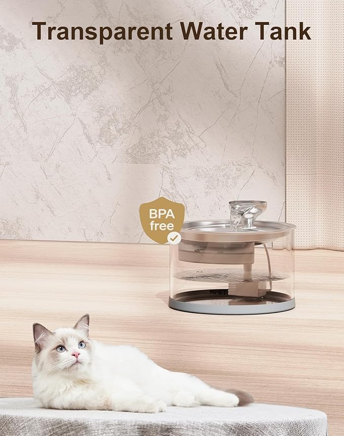 NPET N280 Cat Water Fountain Glass, 95oz/2.8L Automatic Pet Fountain Dog Stainless Steel Tray, Water Dispenser for Cats, Dogs, Multiple Pets (Water Fountain + 5 Filters)