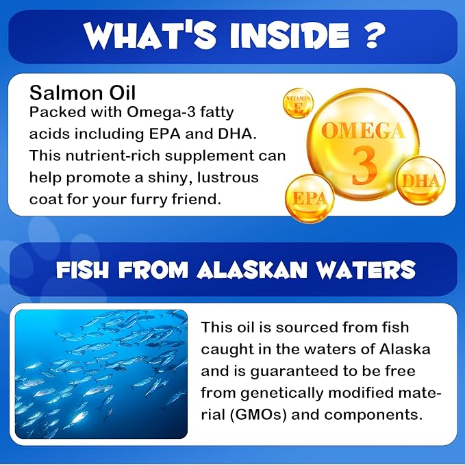 Alaskan Salmon Oil for Dogs & Cats (8.8 oz) - Pure Omega 3 Fish Oil with Omega 6 Fatty Acids, EPA & DHA - Anti-inflammation for Dogs Skin and Coat - Natural Pet Joint, Immune, Brian & Heart Supplement