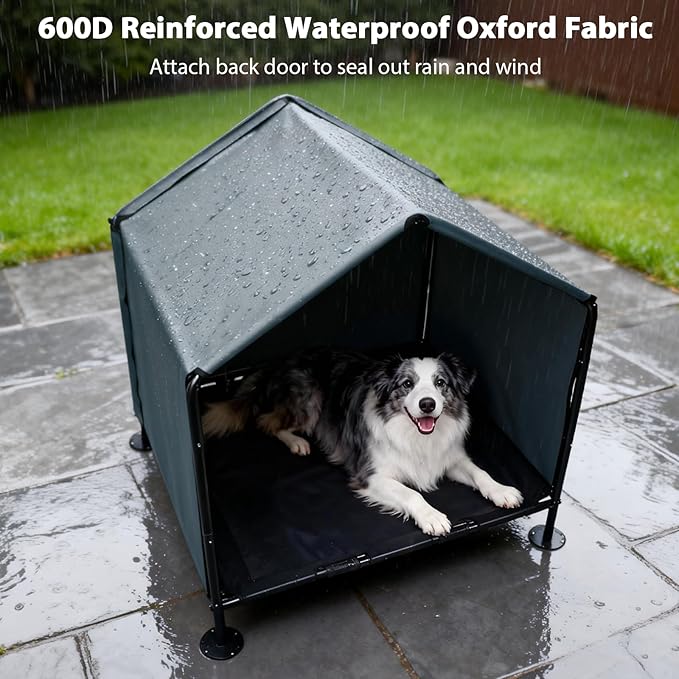 Large Dog House with Bed - LitaiL 3.3' x 2.9' x 3.5' Dog Shade for Outside, Outdoor Dog Kennel for Small Medium Dogs, Waterproof Pet Canopy Shelter Dog Shade Shelter for Pets or Small Animals