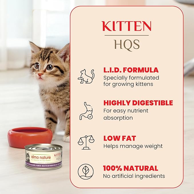 almo nature HQS Natural Wet Cat Food Chicken Recipe in Broth - Kitten, Grain-Free, 2.47 oz (Pack of 24)