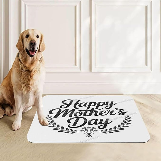 Pet Feeding Mats with Residue Collection Happy Mother's Day Floral Gift for Mom Dy Waterproof Dog Cat Bowl Mat 18X12In with Prevent Water Food Spills