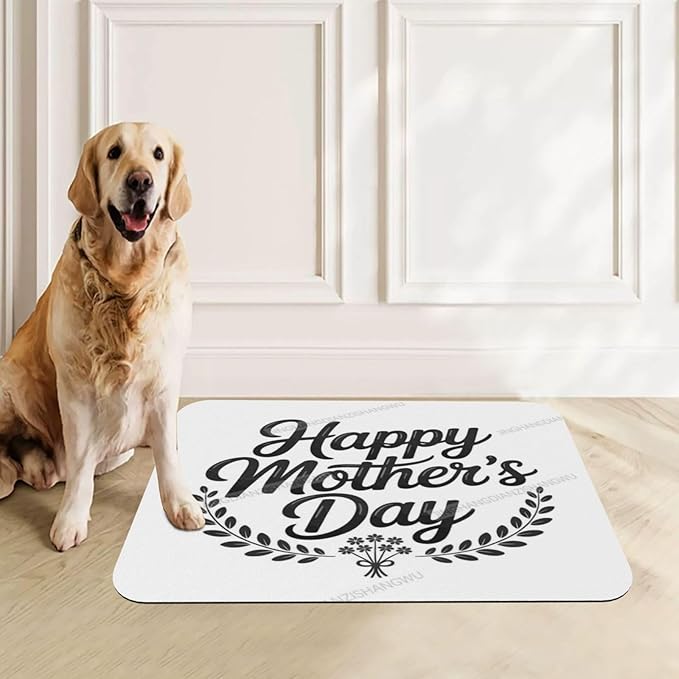 Pet Feeding Mats with Residue Collection Happy Mother's Day Floral Gift for Mom Dy Waterproof Dog Cat Bowl Mat 24x16In with Prevent Water Food Spills