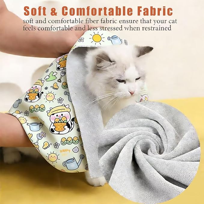 35.5‘’ Cat Grooming Wrap, Self-Adhesive Cat Wrap for Cutting Nails, Calming Cat Burrito Wrap Cat Swaddle Wrap Anti-Scratch Anti-Escape Cat Restraint for Nail Clipping, Medicine, Teeth Brushing