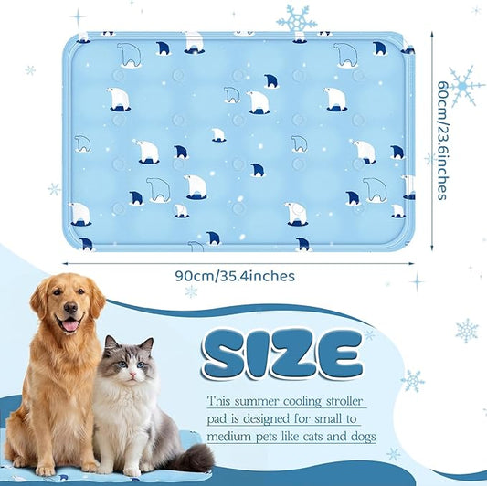 Nuanchu Dog Stroller Cooling Mat Waterproof Outdoor Pet Cooling Mat Washable Summer Cat Sleeping Blanket for Pet Stroller(23.62 x 35.43 Inches,Sky Blue Bear)