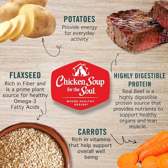 Chicken Soup for The Soul All Natural Premium Grain-Free All Life Stage Wet Dog Food, Real Meat First Ingredient, No by-Products, Chicken with Beef & Vegetables Cuts in Gravy, 13oz (Pack of 12)